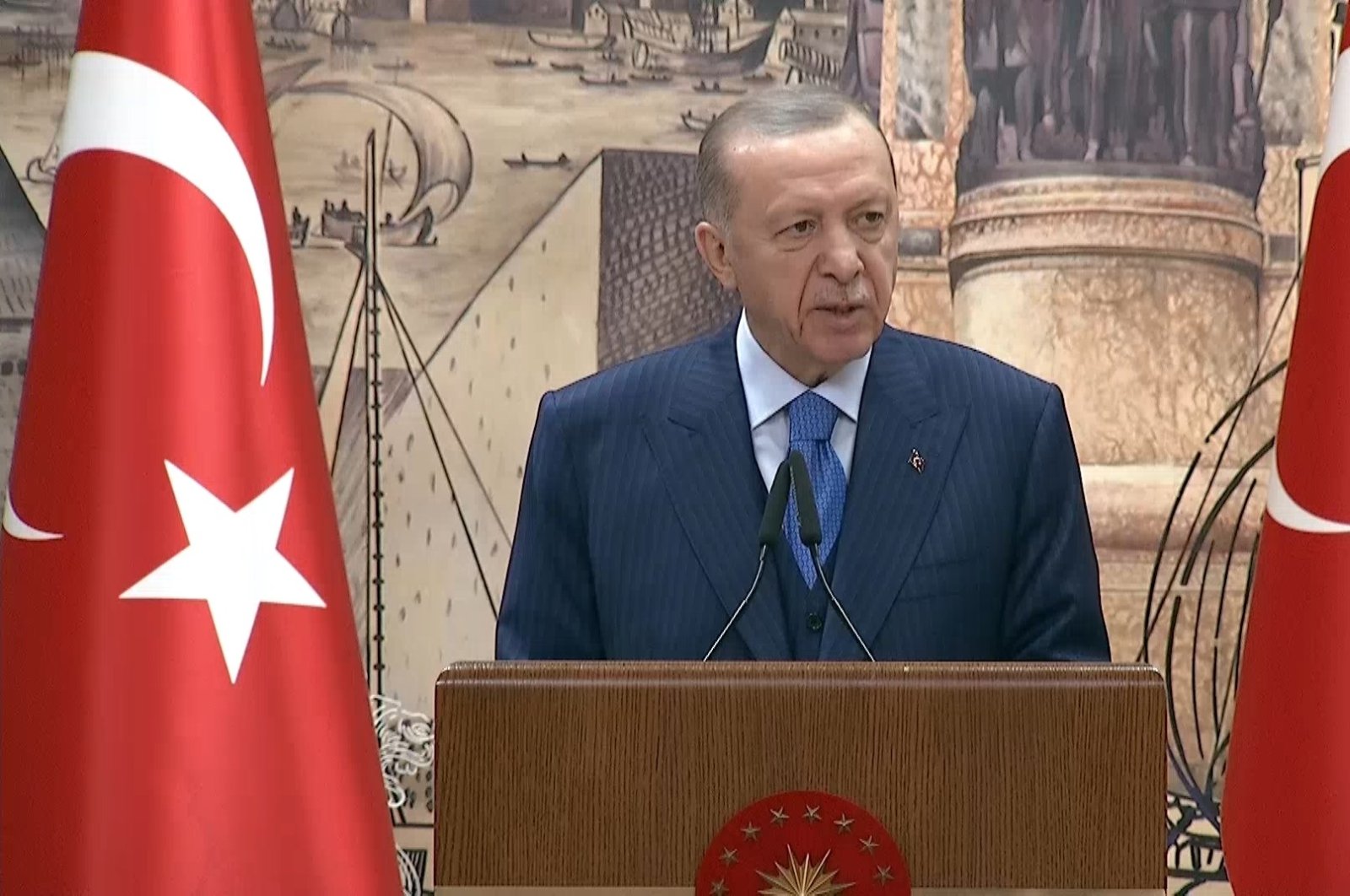 President Recep Tayyip Erdoğan speaks at the risk model program launch event, in Istanbul, Türkiye, March 3, 2023. (DHA Photo)