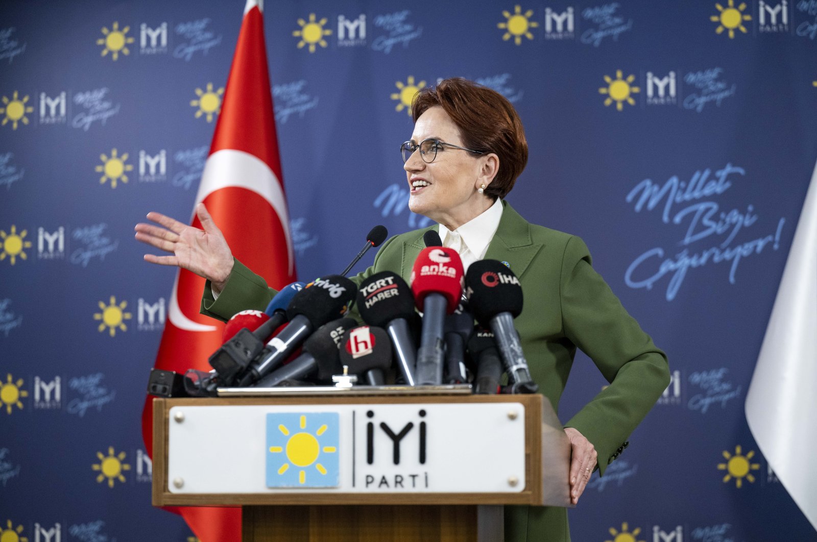 Good Party Chairperson Meral Akşener speaks at a news conference in the capital Ankara, Türkiye, March 3, 2023. (AA Photo)