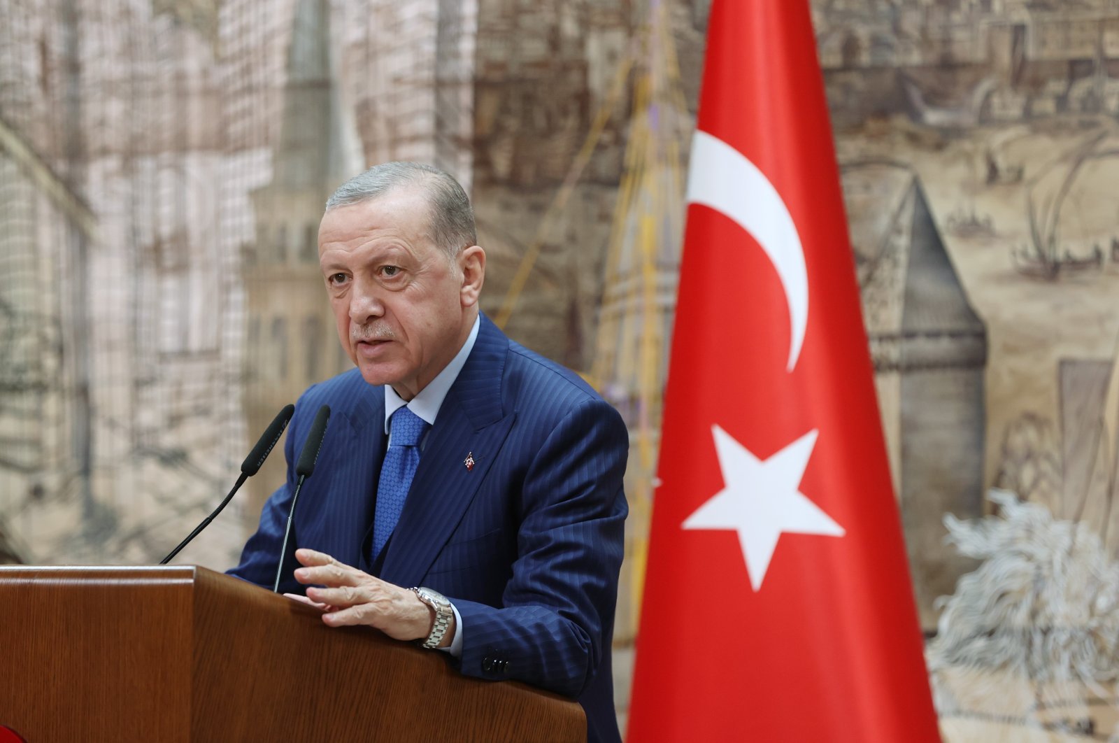 President Recep Tayyip Erdoğan speaks during a news conference, in Istanbul, Türkiye, March 3, 2023. (IHA Photo)