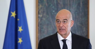 Greek Foreign Minister Nikos Dendias during a meeting with U.S. Secretary of State Anthony Blinken in Athens, Greece, Feb.21, 2023 (AA Photo)