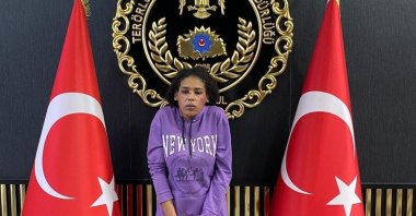 Ahlam Albashir, the terrorist who planted the explosives at the scene of the November 2022 Istiklal Street Attack in Istanbul, is seen in handcuffs at the Istanbul Police Headquarters, Türkiye, Nov. 14, 2023. (IHA Photo)