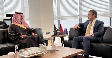 Saudi Arabia&#039;s Tourism Minister and Chair of the Saudi Fund for Development (SFD) Ahmed Aqeel Al Khateeb (L) and Central Bank of the Republic of Türkiye (CBRT) Governor Şahap Kavcıoğlu meet in Ankara, Türkiye, March 6, 2023. (Courtesy of SFD)