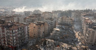An aerial view shows collapsed and damaged buildings following an earthquake in Hatay, southern Türkiye, Feb. 10, 2023. (Reuters Photo)