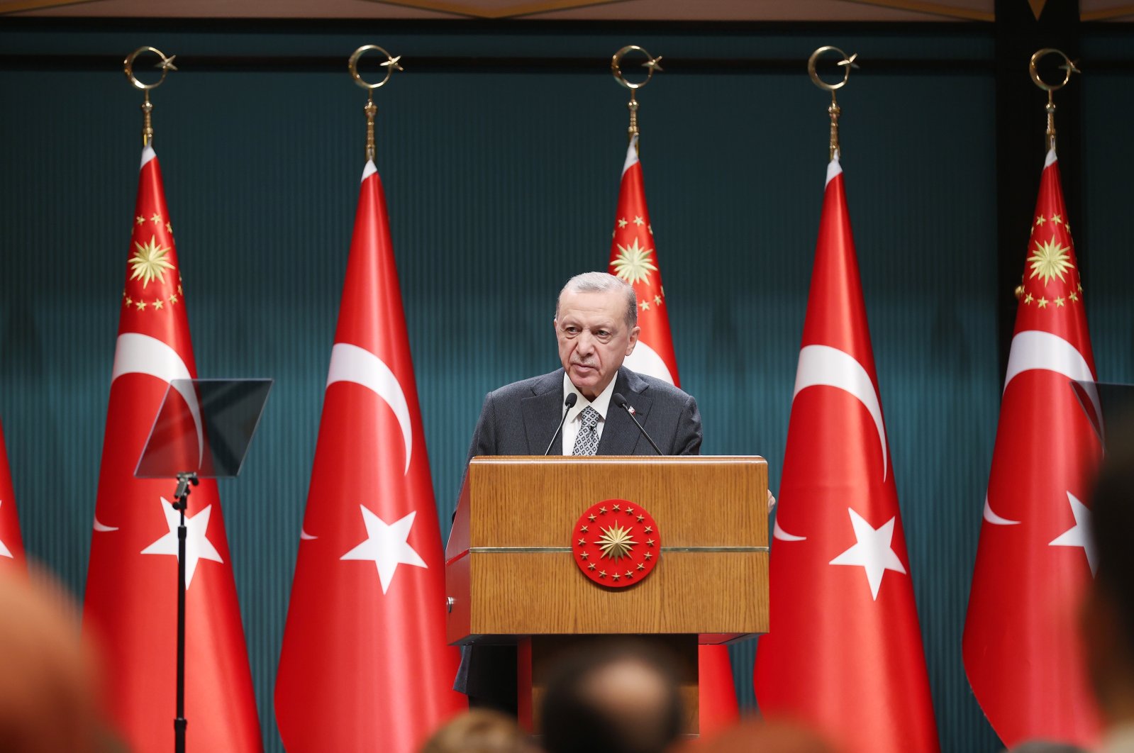 President Recep Tayyip Erdoğan holds a press conference at the Presidential Complex, Ankara, Türkiye, March 6, 2023. (AA Photo)