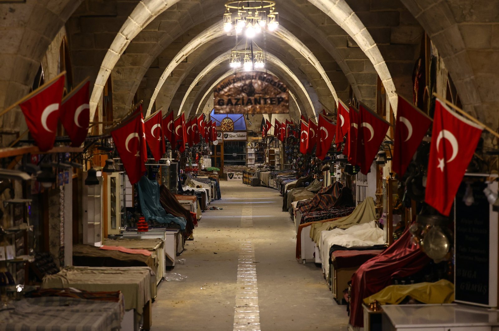 A general view of the historical Zincirli Bedesten Bazaar built in 1718, at present closed to the public due to potential earthquake damage, Gaziantep, Türkiye, March 6, 2023. (EPA Photo)