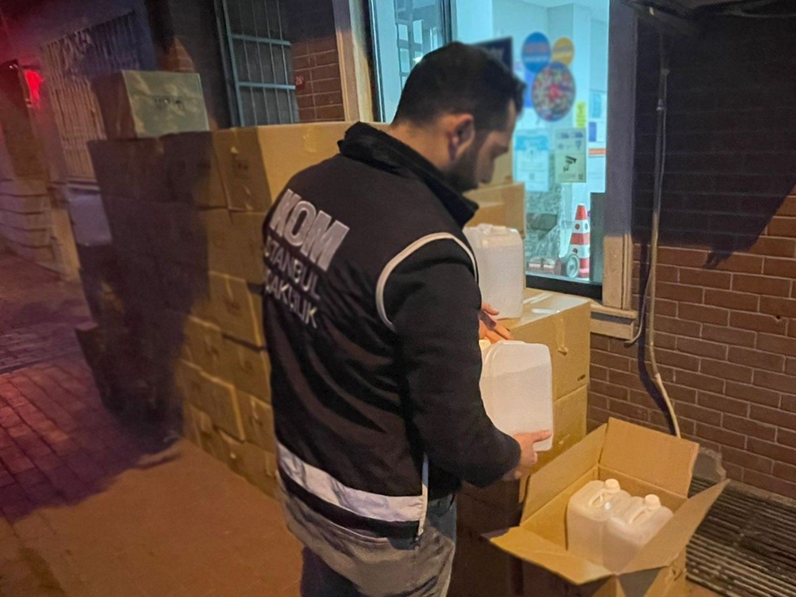 Three tons of bootleg alcohol was seized in Istanbul&#039;s Bakırköy, Türkiye, March 7, 2023. (DHA Photo)