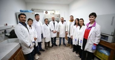 Mustafa Yücel with his research team in Middle East Technical University (METU), Ankara, Türkiye, March 6, 2023. (AA Photo)