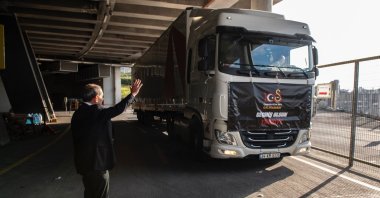 Galatasaray aid truck with relief items leaves for Feb. 6 twin quake-hit zones, Istanbul, Türkiye, March 6, 2023. (IHA Photo)