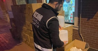 Three tons of bootleg alcohol was seized in Istanbul&#039;s Bakırköy, Türkiye, March 7, 2023. (DHA Photo)