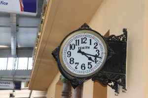 The clock displaying 4:17 a.m., the moment the first earthquake struck on Feb. 6, is left untouched at Malatya train station, Malatya, Türkiye, March 7, 2023. (DHA Photo)