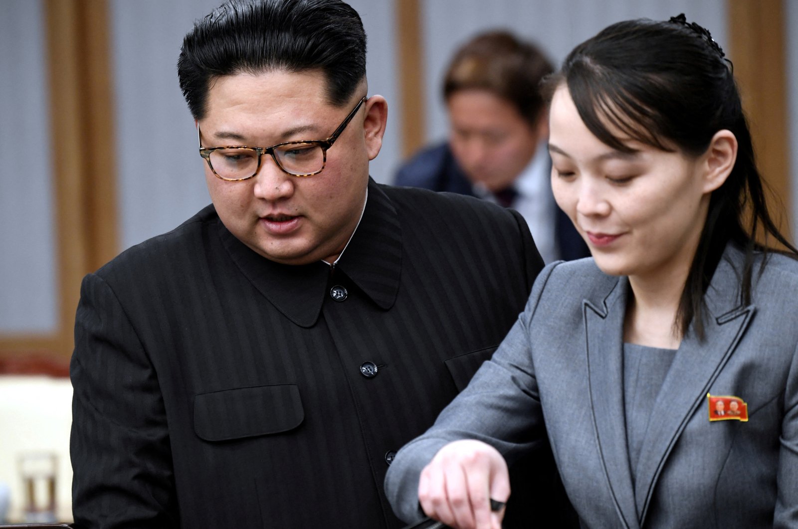 North Korean leader Kim Jong Un and his sister Kim Yo Jong attend a program inside the demilitarized zone separating the two Koreas, South Korea, April 27, 2018. (Reuters Photo)