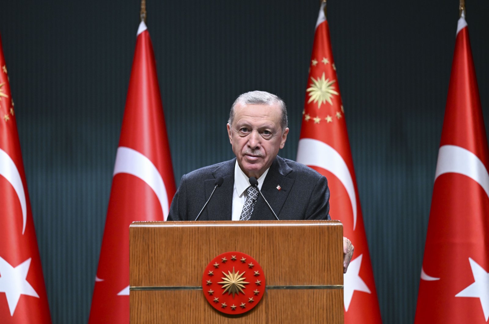 President Recep Tayyip Erdoğan addresses a press conference following a Cabinet meeting in the capital Ankara, Türkiye, March 6, 2023. (AA Photo)