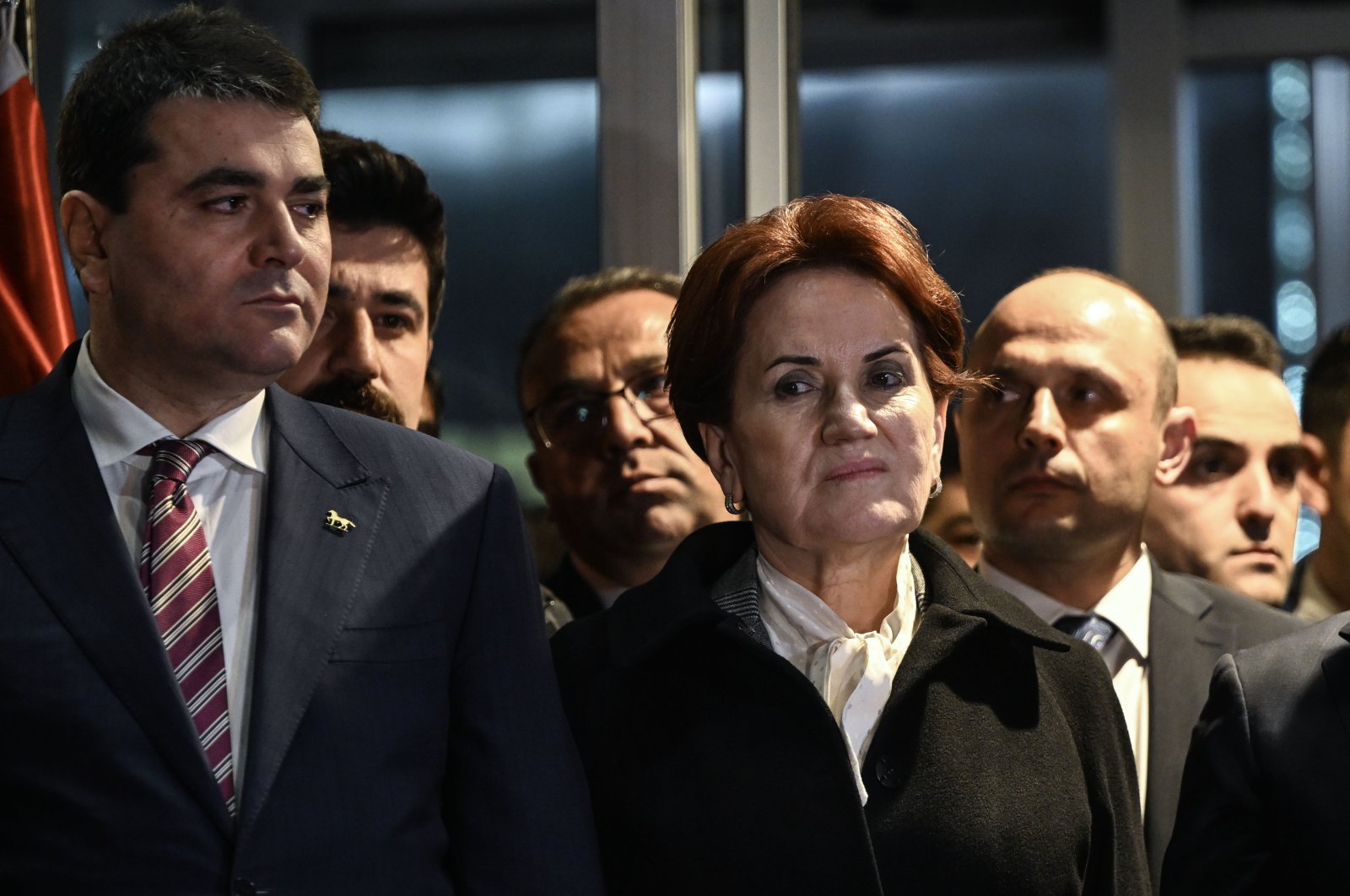 The Good Party (IP) Chair Meral Akşener listens as Kemal Kılıçdaroğlu, the leader of the main opposition’s Republican People&#039;s Party (CHP) and opposition candidate, delivers a briefing to reporters, Ankara, Türkiye, March 6, 2023. (AA Photo)