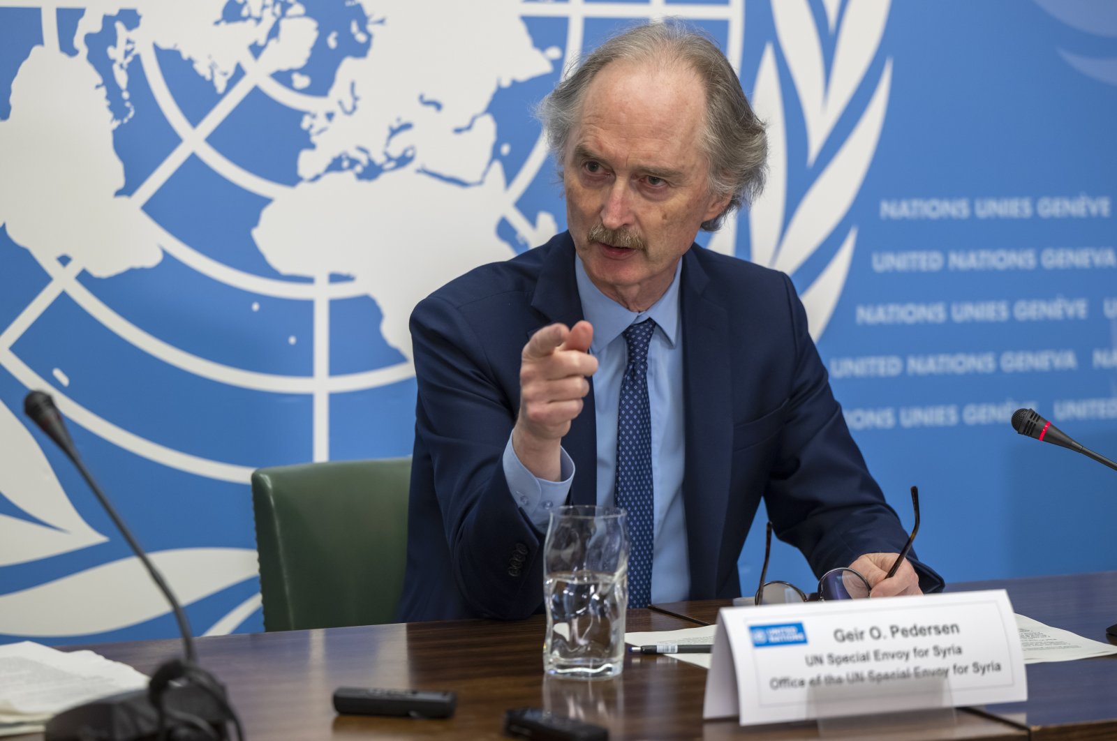 Geir O. Pedersen, U.N. Special Envoy for Syria, speaks about the update on the situation regarding Syria, during a news conference at the European headquarters of the United Nations in Geneva, Switzerland, March 8, 2023.  (EPA Photo)