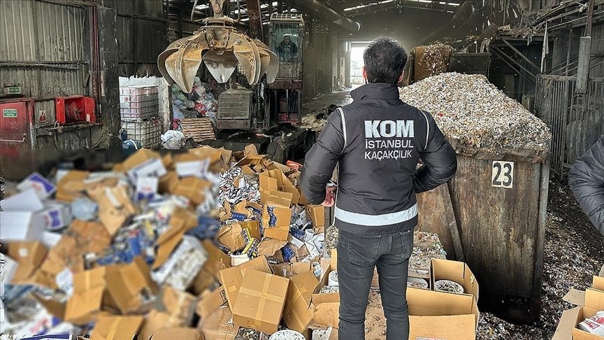 Piles of illegal cigarettes seized during operations carried out in Istanbul over the last seven months, Istanbul, Türkiye, March 9, 2023. (AA Photo)
