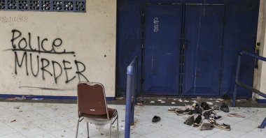 Shoes left behind after the Kanjuruhan Stadium pitch invasion and stampede, Malang, Indonesia, Oct. 3, 2022. (Getty Images Photo)