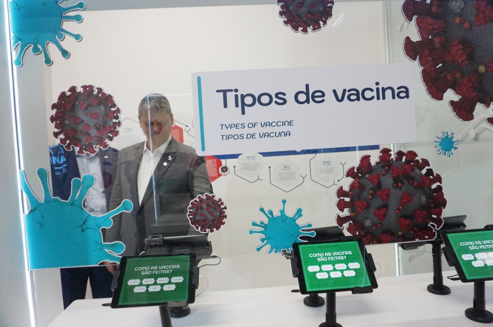 Tarcisio Freitas, Governor of Sao Paulo, walks around newly opened vaccination museum in Brazil, a country with a strong tradition of vaccination, Sao Paulo, Brazil, March 7, 2023. (dpa Photo)