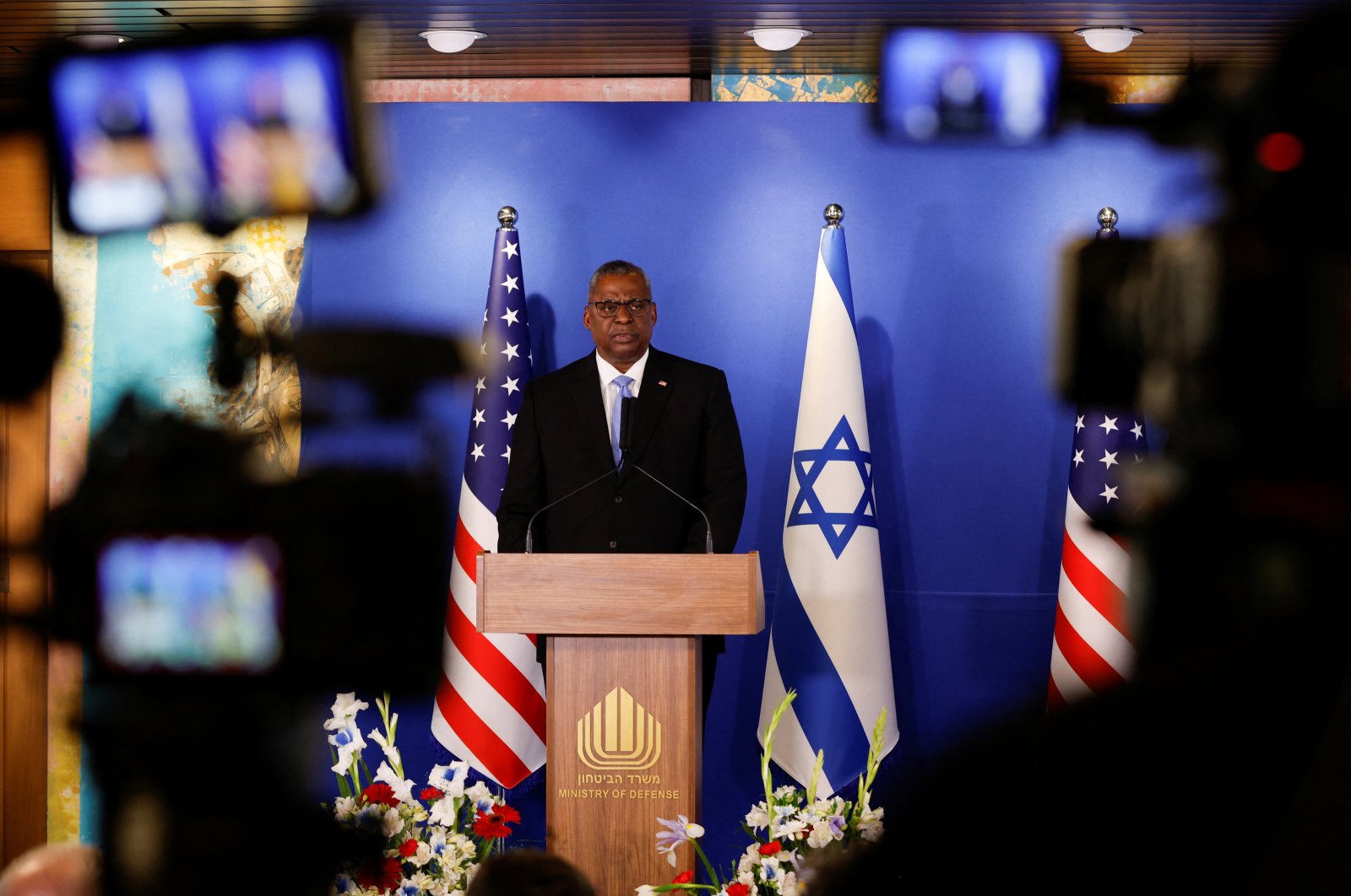 U.S. Secretary of Defense Lloyd Austin attends a news conference with Israeli Defense Minister Yoav Gallant at Ben Gurion Airport in Lod, Israel, March 9, 2023. (Reuters Photo)