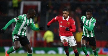 Manchester United&#039;s Marcus Rashford in action during the UEFA Europa League Round of 16, 1st leg match against Real Betis, Manchester, UK., March 9, 2023. (EPA Photo)