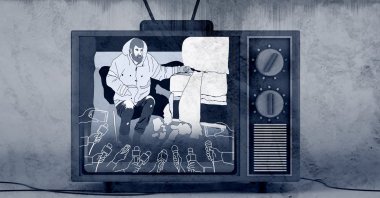 All media outlets attempted to interview the father, who held the hand of his deceased daughter under the rubble. (Illustration by Daily Sabah&#039;s Büşra Şen)