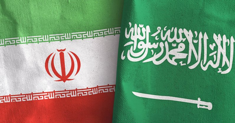 This illustration shows Iran and Saudi Arabia's flag.