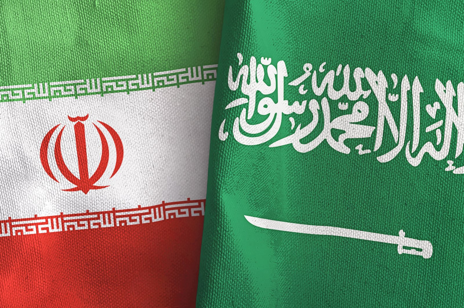 This illustration shows Iran and Saudi Arabia&#039;s flag. 
