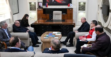 Interior Minister Süleyman Soylu and IOM Director-General Antonio Vitorino hold meeting in Hatay, Saturday, March 11, 2023. (AA Photo)