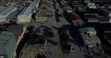 A general view of flattened buildings in Antakya Küçük Sanyi Sitesi Industrial Estate in the aftermath of the deadly earthquake in Antakya, Hatay province, southern Türkiye, March 7, 2023. (Reuters Photo)
