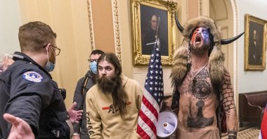 Supporters of President Donald Trump are confronted by U.S. Capitol Police officers, in Washington, U.S., Jan. 6, 2021. (AP Photo)