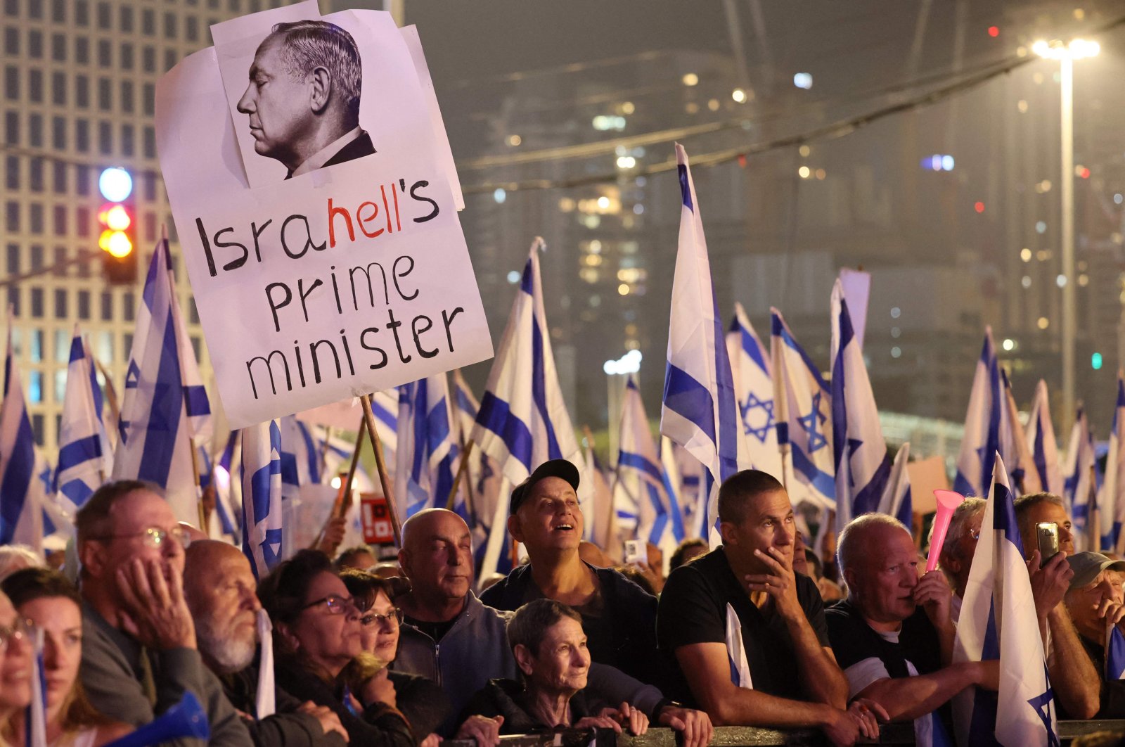 Israelis protest against the government&#039;s controversial justice reform bill in the northern city of Karmiel near Haifa, Israel, March 4, 2023. (AFP Photo)