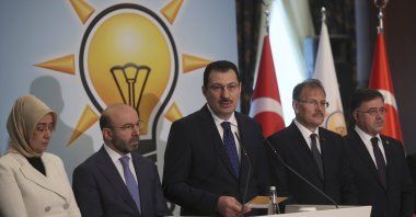 AK Party deputy chair for electoral affairs, Ali Ihsan Yavuz (C), speaks at a news conference, in the capital Ankara, Türkiye, March 13, 2023. (AA Photo)