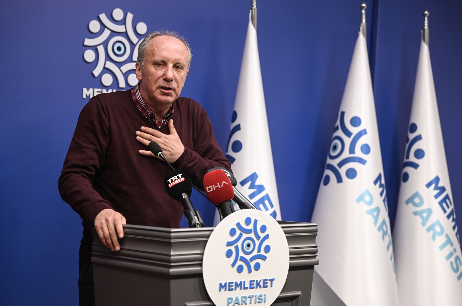 Muharrem Ince speaks at his party&#039;s headquarters, in the capital Ankara, Türkiye, March 12, 2023. (AA Photo)