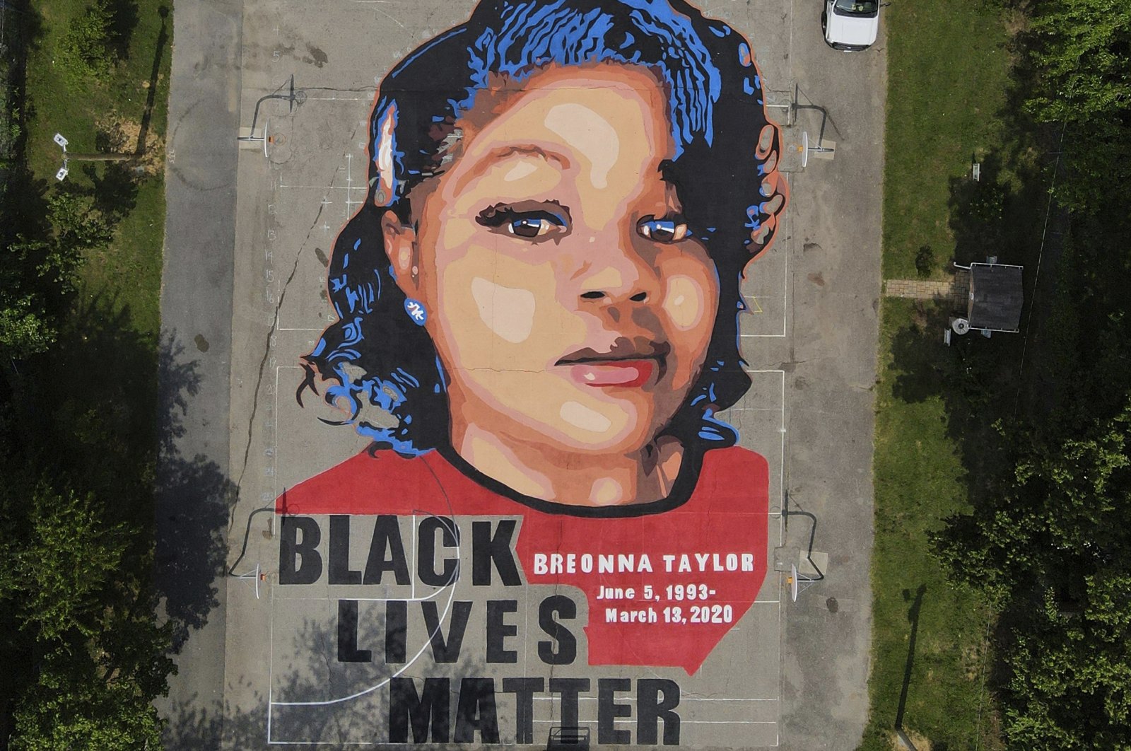 A ground mural depicting a portrait of Breonna Taylor is seen at Chambers Park in Annapolis, Md., U.S., July 6, 2020. (AP Photo)