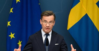Sweden's Prime Minister Ulf Kristersson holds a press briefing on the NATO process in Stockholm, Sweden, March 14, 2023. (AFP Photo)
