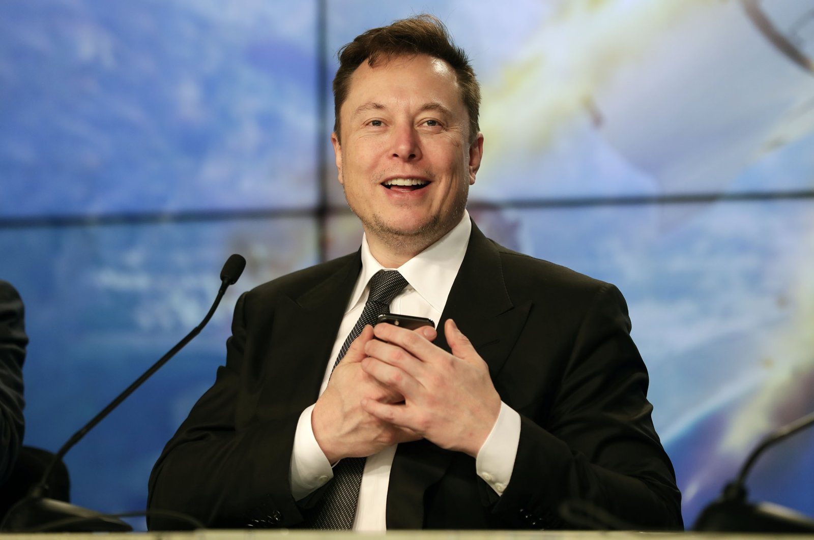 Elon Musk speaks during a news conference after a Falcon 9 SpaceX rocket test flight at the Kennedy Space Center in Cape Canaveral, Florida, U.S., Jan. 19, 2020. (AP Photo)