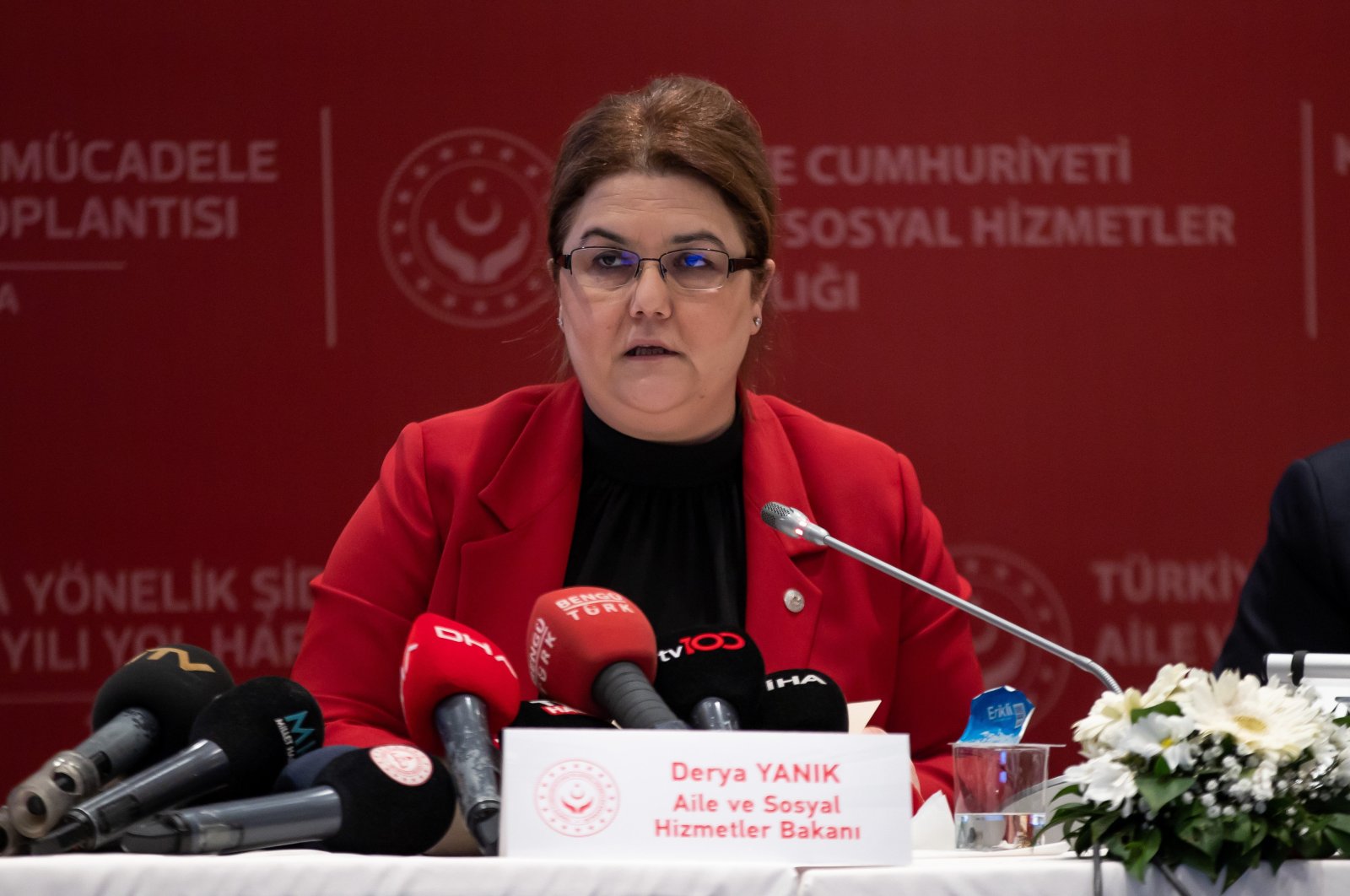 Family and Social Services Minister Derya Yanık speaks at an event against violence targeting women, in the capital Ankara, Türkiye, Jan. 12, 2022. (AA Photo)