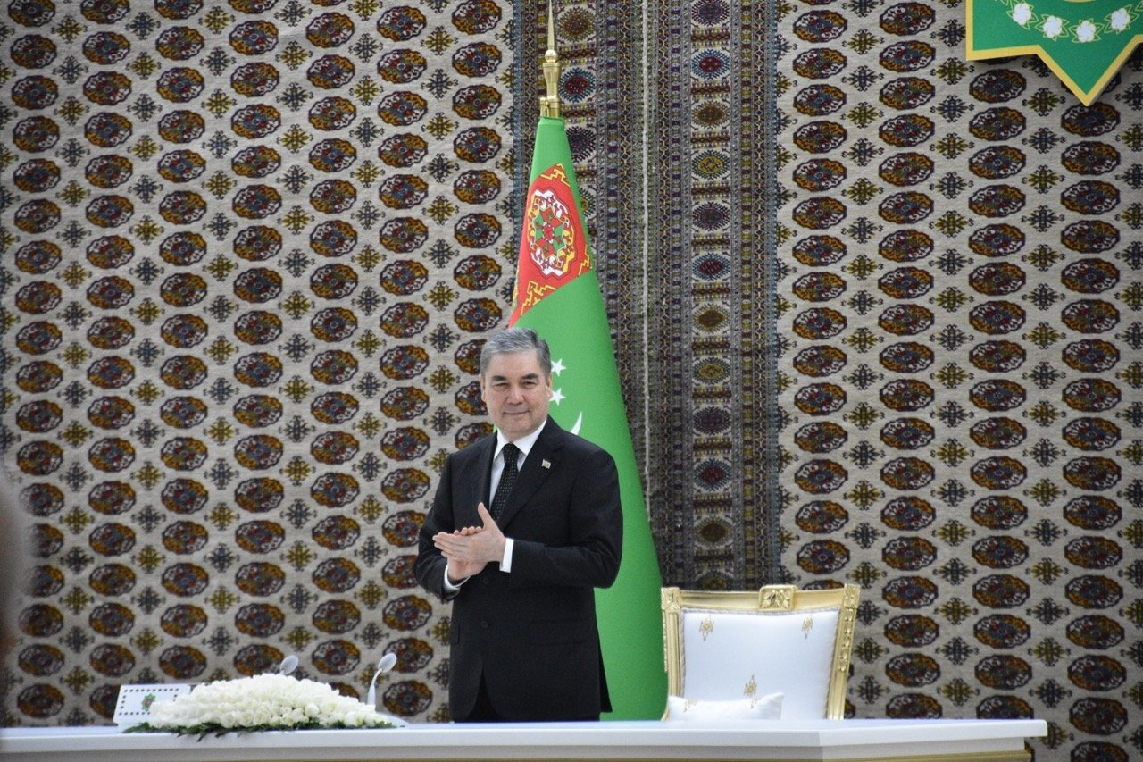 Gurbanguly Berdimuhamedov speaks at the groundbreaking ceremony of three new health centers in Turkmenistan&#039;s capital Ashgabat, Wednesday, March 15, 2023. (AA Photo)
