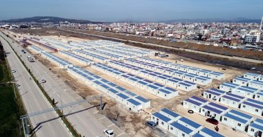 Aerial view of a container city set up in Osmaniye, southeastern Türkiye, Feb. 14, 2023. (DHA Photo)