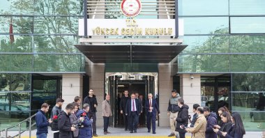 Supreme Election Council (YSK) officials convene in front of the council's headquarters, in the capital Ankara, Türkiye, March 10, 2023. (AA Photo)