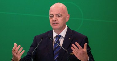 FIFA president Gianni Infantino addresses delegates during the CAF President's Outstanding Achievement Awards, Kigali, Rwanda, March 14, 2023. (Reuters Photo)