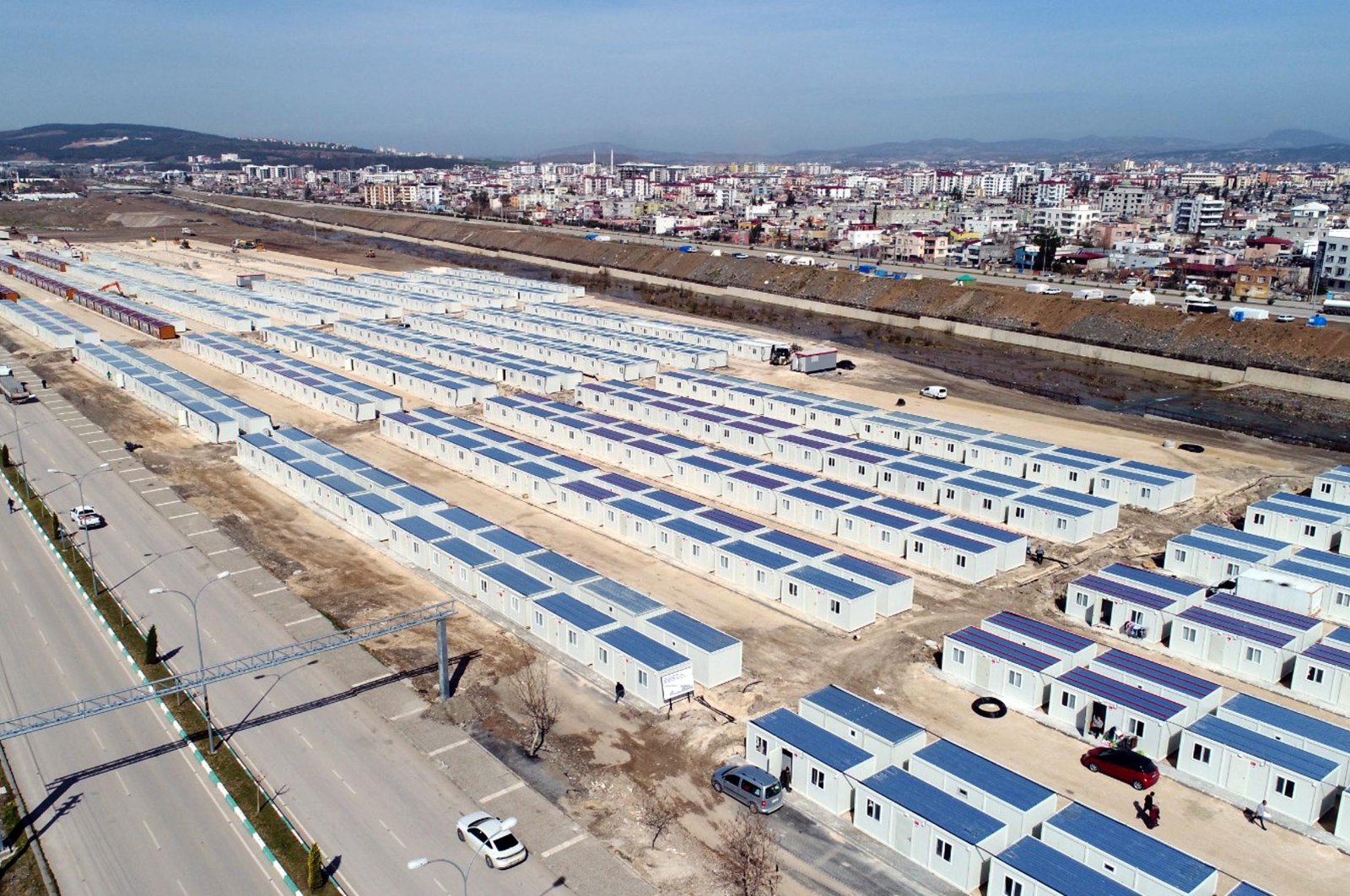 Aerial view of a container city set up in Osmaniye, southeastern Türkiye, Feb. 14, 2023. (DHA Photo)