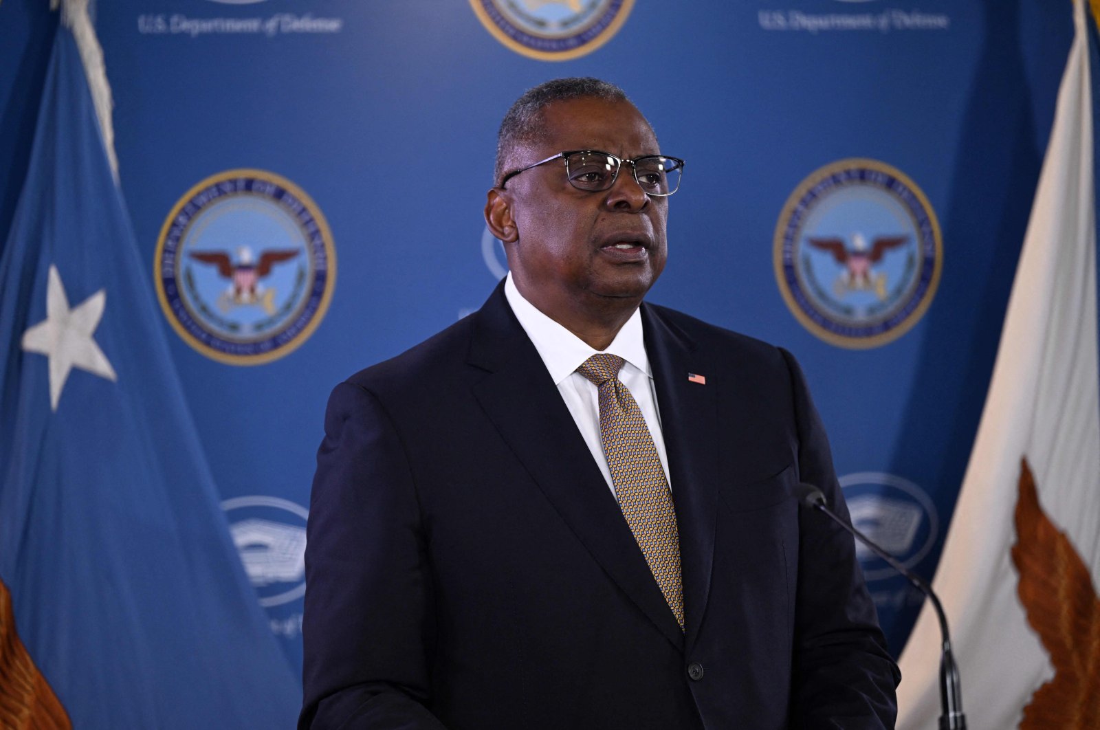 U.S. Defense Secretary Lloyd Austin speaks at a press briefing on March 15, 2023, at the Pentagon in Washington, D.C. (AFP Photo)