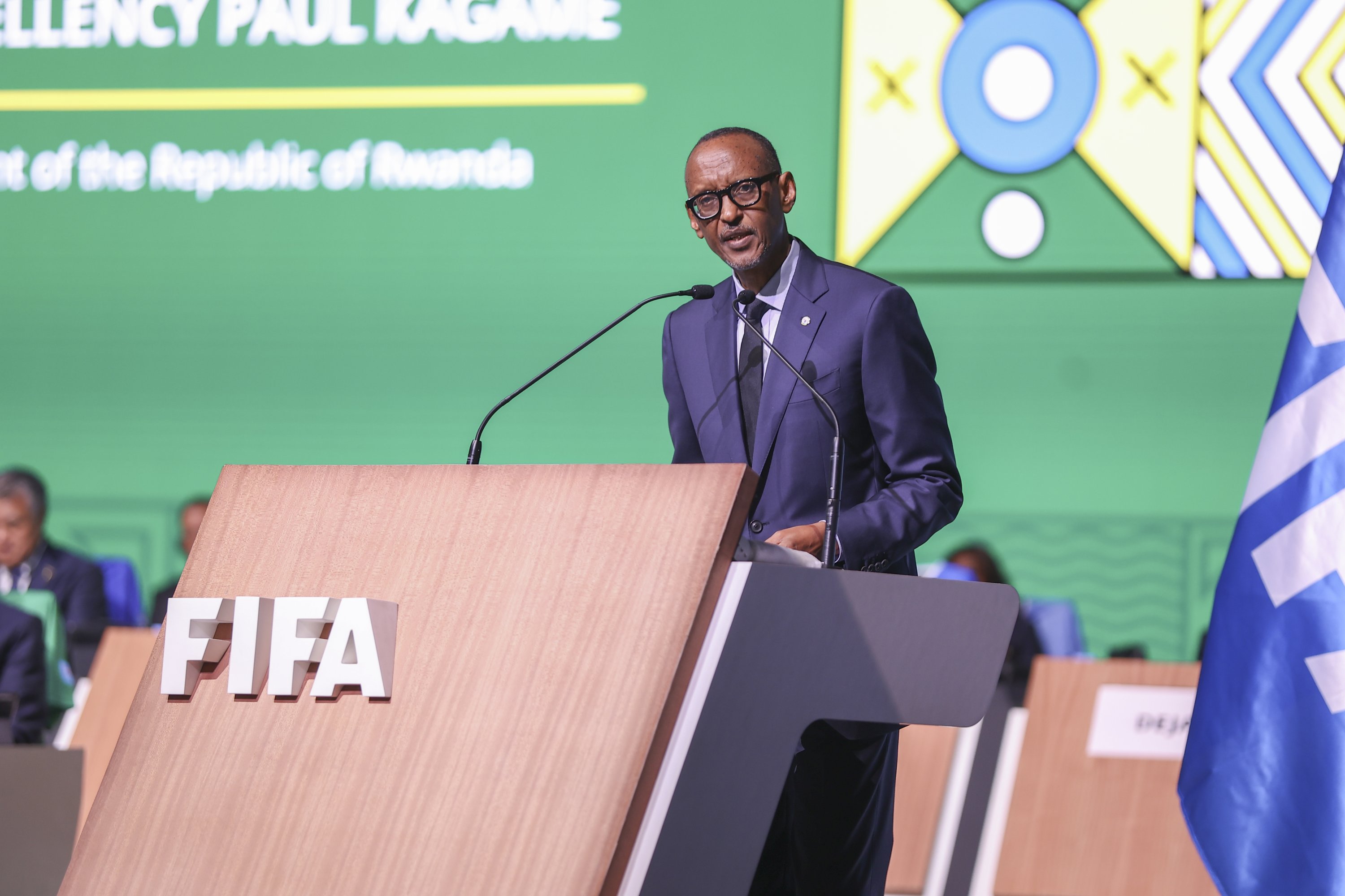 Presiden Rwanda Paul Kagame berpidato di Kongres FIFA ke-73 di BK Arena, Kigali, Rwanda, 16 Maret 2023. (Foto AA)
