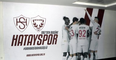 Hatayspor&#039;s banner in the club&#039;s New Hatay Stadium, Hatay, Türkiye, March 14, 2023. (DHA Photo)