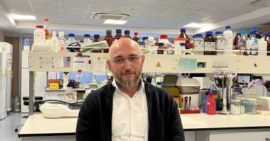 Dr. Emrah Eroğlu is seen in his laboratory where he is conducting a project on the human cerebral circulation system, examining the impact of cerebral vascular dysfunction on diseases similar to Alzheimer's and Parkinson's, Istanbul, Türkiye, Feb. 1, 2023. (AA Photo)