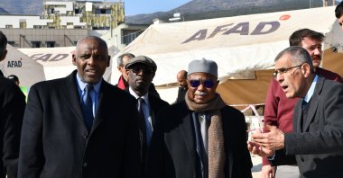 OIC Secretary-General Brahim Taha visits earthquake survivors in Gaziantep province, Feb. 22, 2023. (AA Photo)