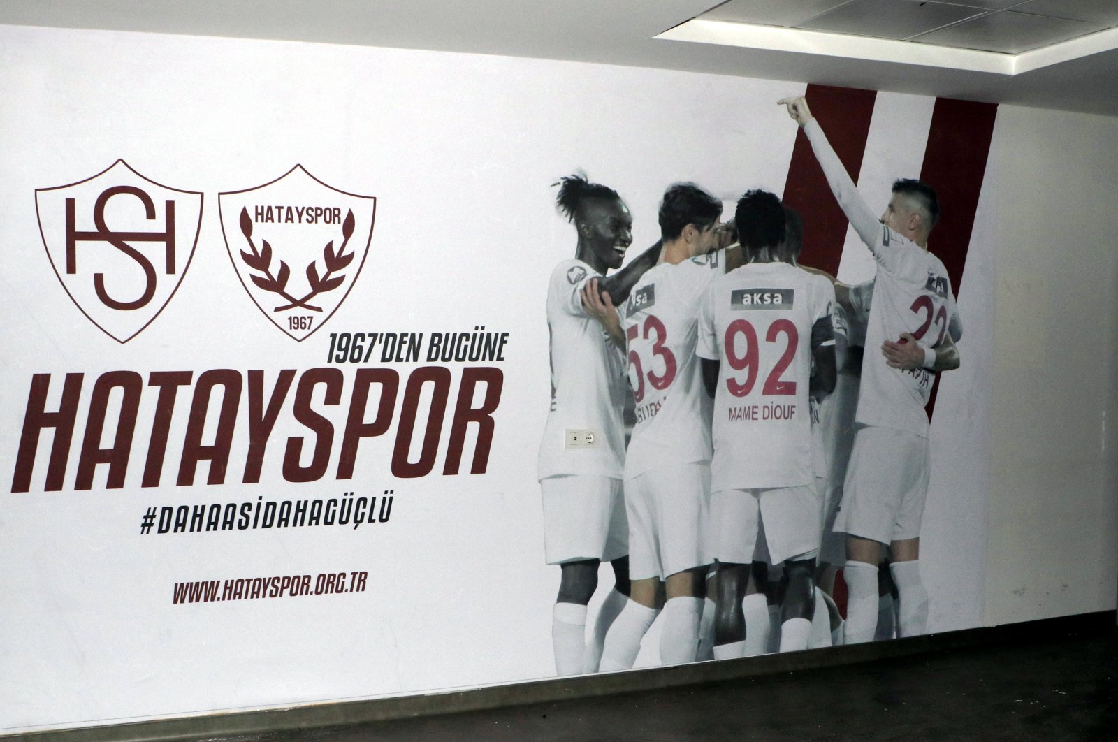 Hatayspor&#039;s banner in the club&#039;s New Hatay Stadium, Hatay, Türkiye, March 14, 2023. (DHA Photo)