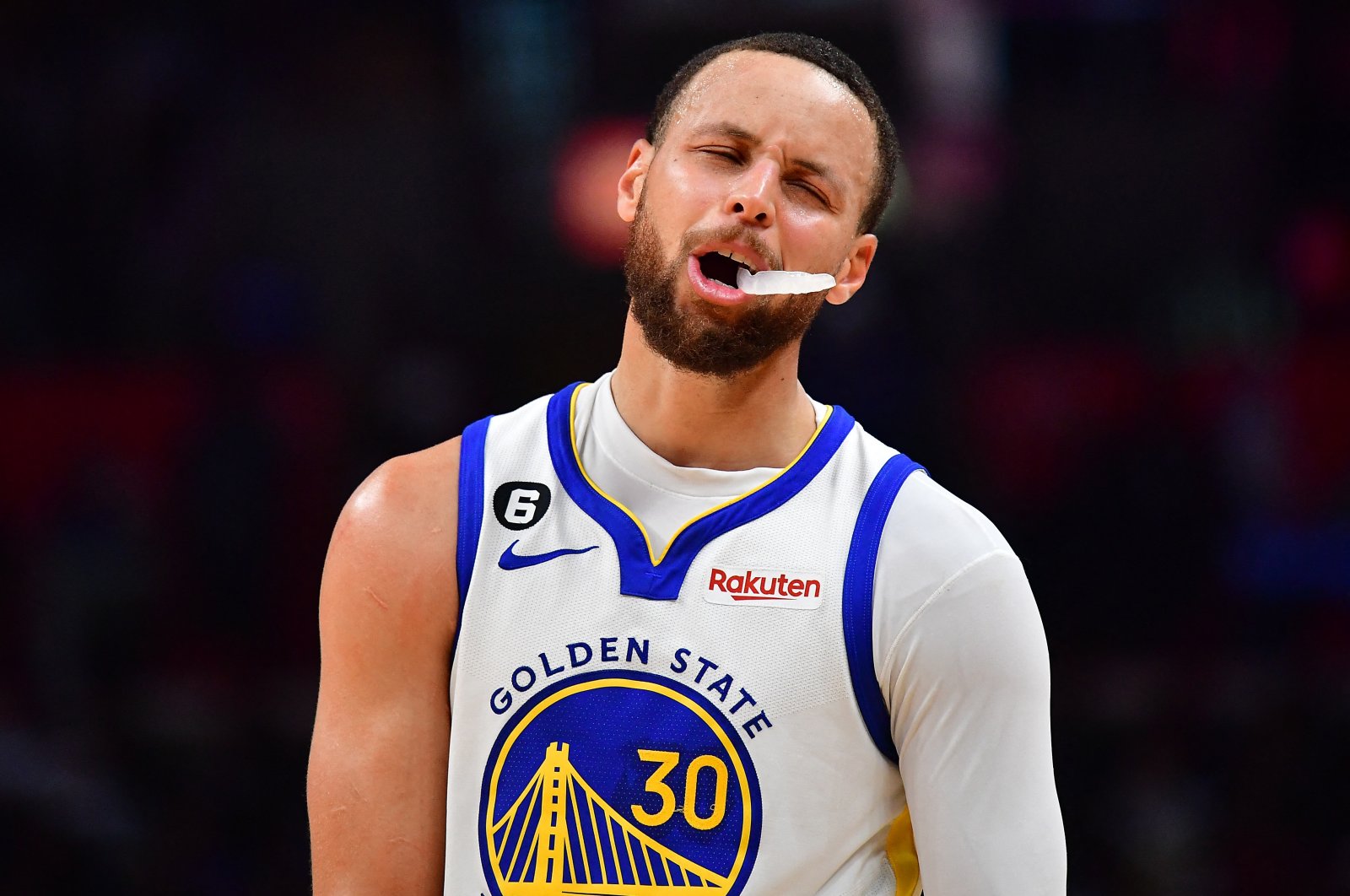 Golden State Warriors guard Stephen Curry reacts against the Los Angeles Clippers during the second half at Crypto.com Arena, Los Angeles, USA, Mar 15, 2023. (Reuters Photo)