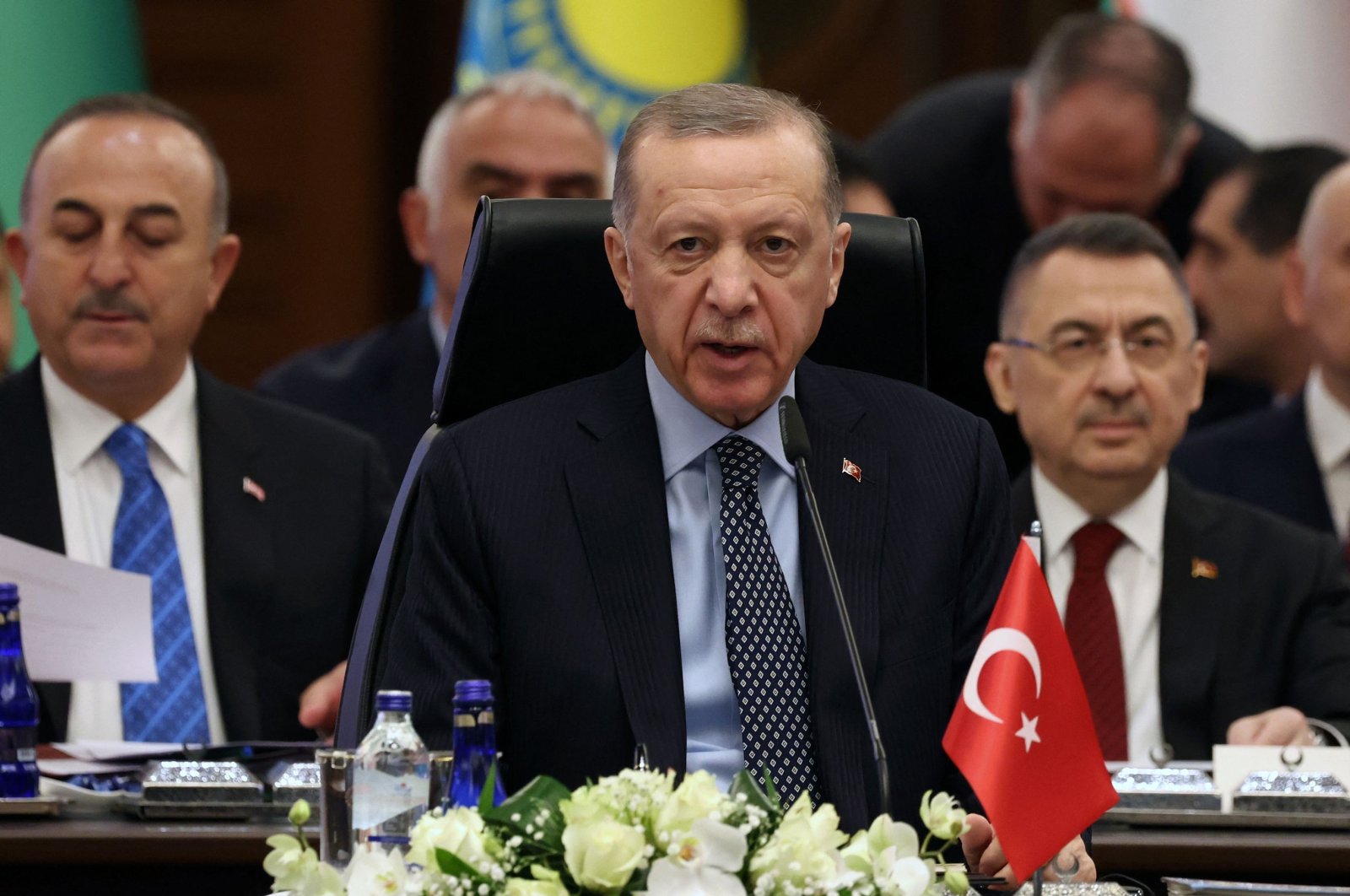 President Recep Tayyip Erdoğan speaks during an Extraordinary Summit of the Heads of State of the Organization of Turkic States (OTS), in Ankara, on March 16, 2023. (AFP Photo)