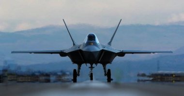 Türkiye's TF-X National Combat Aircraft (MMU) 5th generation stealth fighter jet seen on the runway, undisclosed location, Türkiye, March 17, 2023. (Sabah Photo)